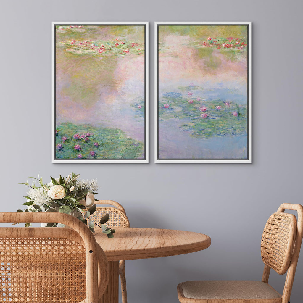 Framed Canvas Print Wall Art Set Impressionist Water Lily Illustration Modern Art Minimalism Decorative - 16"x24"x2