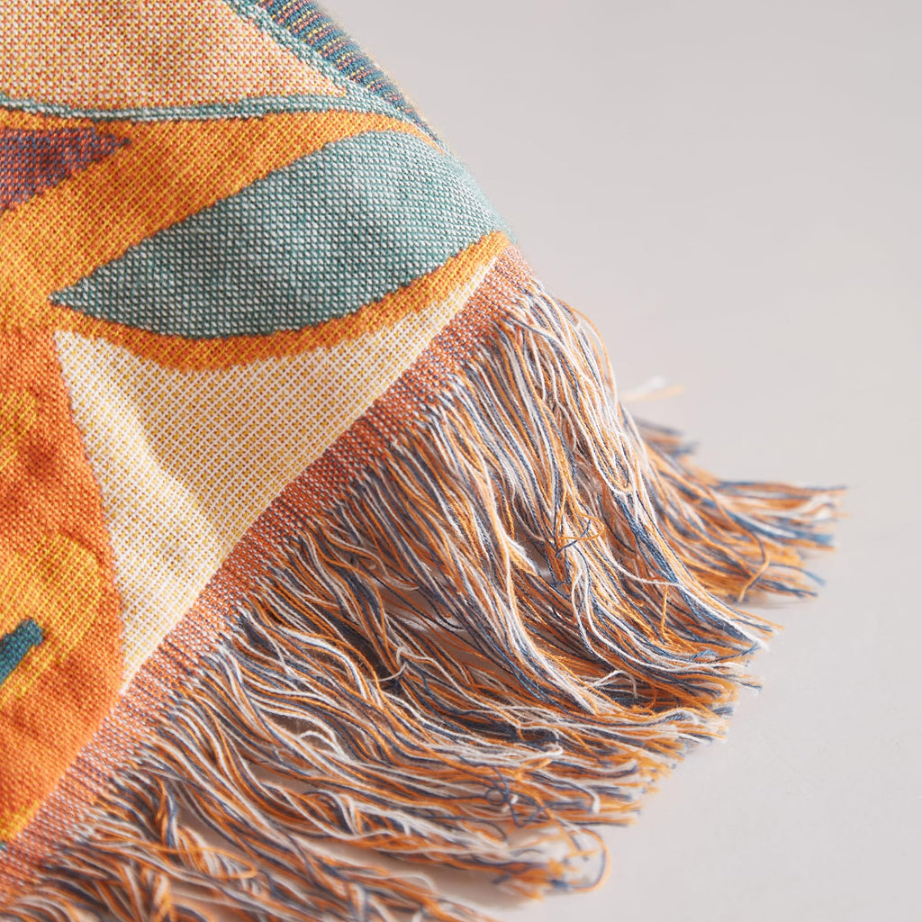 Boho Throw Blanket, 100% Cotton, Woven Floral Pattern, 50"x60"