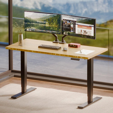 Solid Bamboo Dual Motor Standing Desk, 220 lbs, 55×28