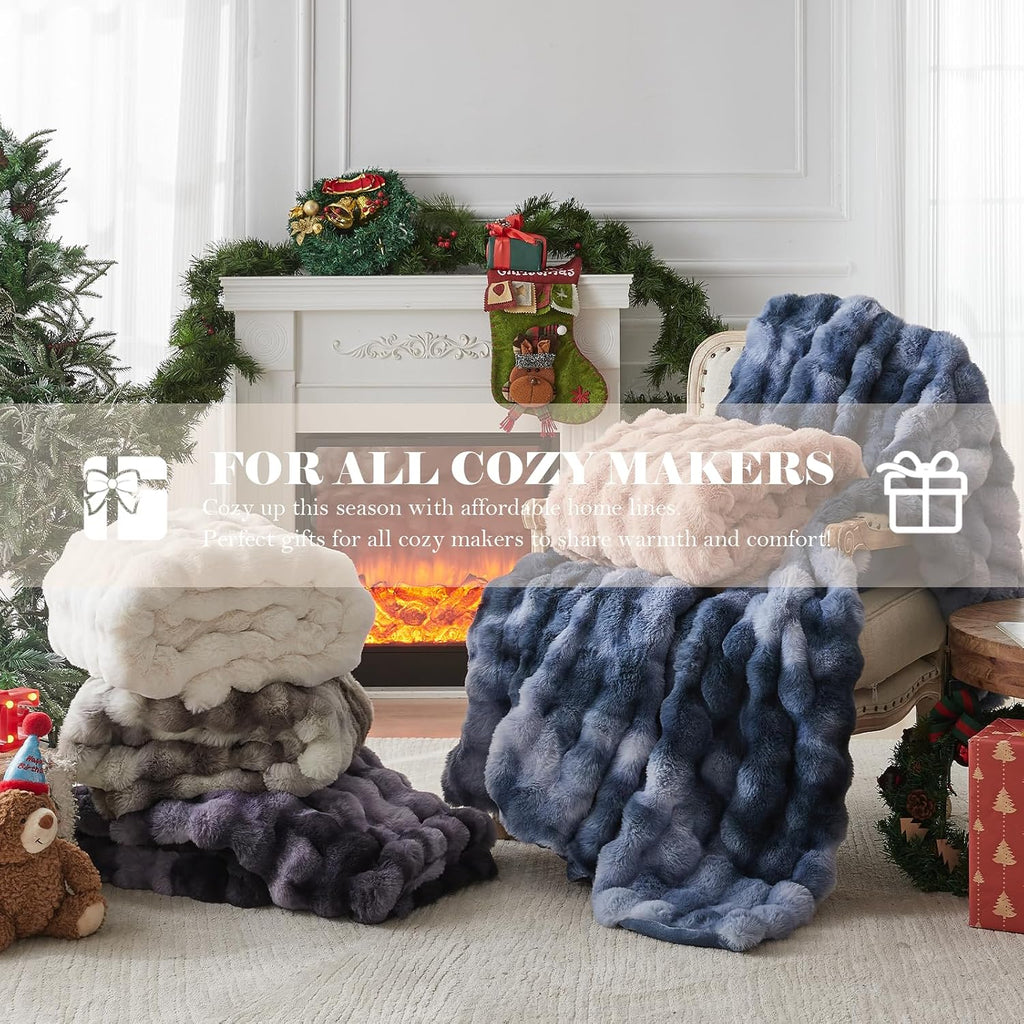 Faux Fur King Blanket for Couch, 1000 GSM Cozy Fuzzy Fluffy Soft Plush Thick Bubble Sherpa Blanket for Sofa Bedroom