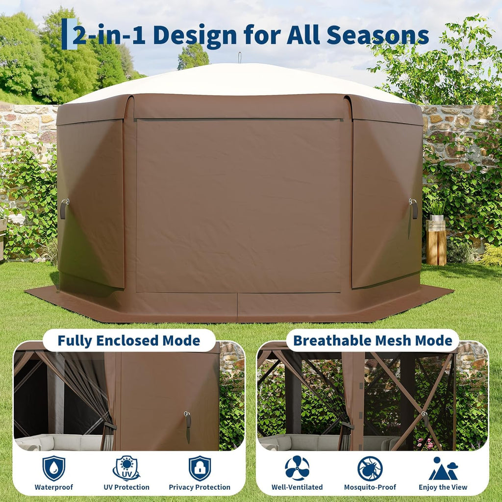 13FT Pop-Up Gazebo 6-Sided, Outdoor Canopy Tent with Mosquito Netting & Removable Wind Cloths Parties, Outdoor Events