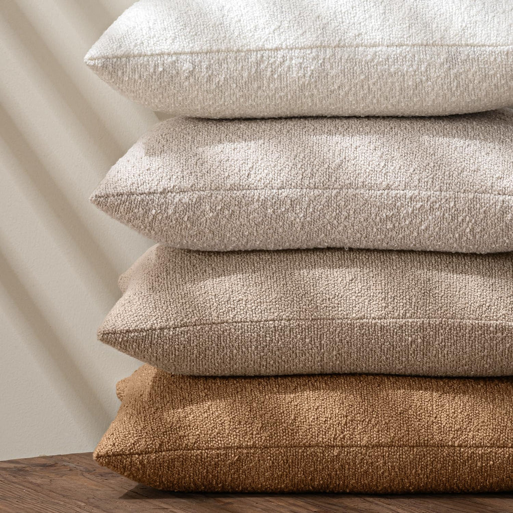 Textured Boucle Lumbar Pillow Cover for Bed 12x24 Beige