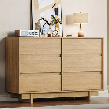 Oak Dresser, 47in Modern 6 Drawer Chest of Drawers