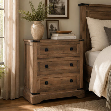 32" Farmhouse 3 Drawer Dressers, Large End Table w/Charging Station