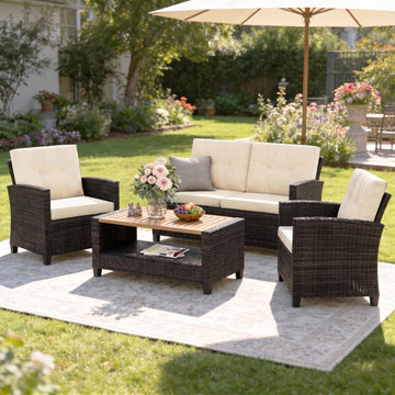 4 Piece Wicker Patio Furniture Set - Sturdy, Easy Assembly, Modern Design