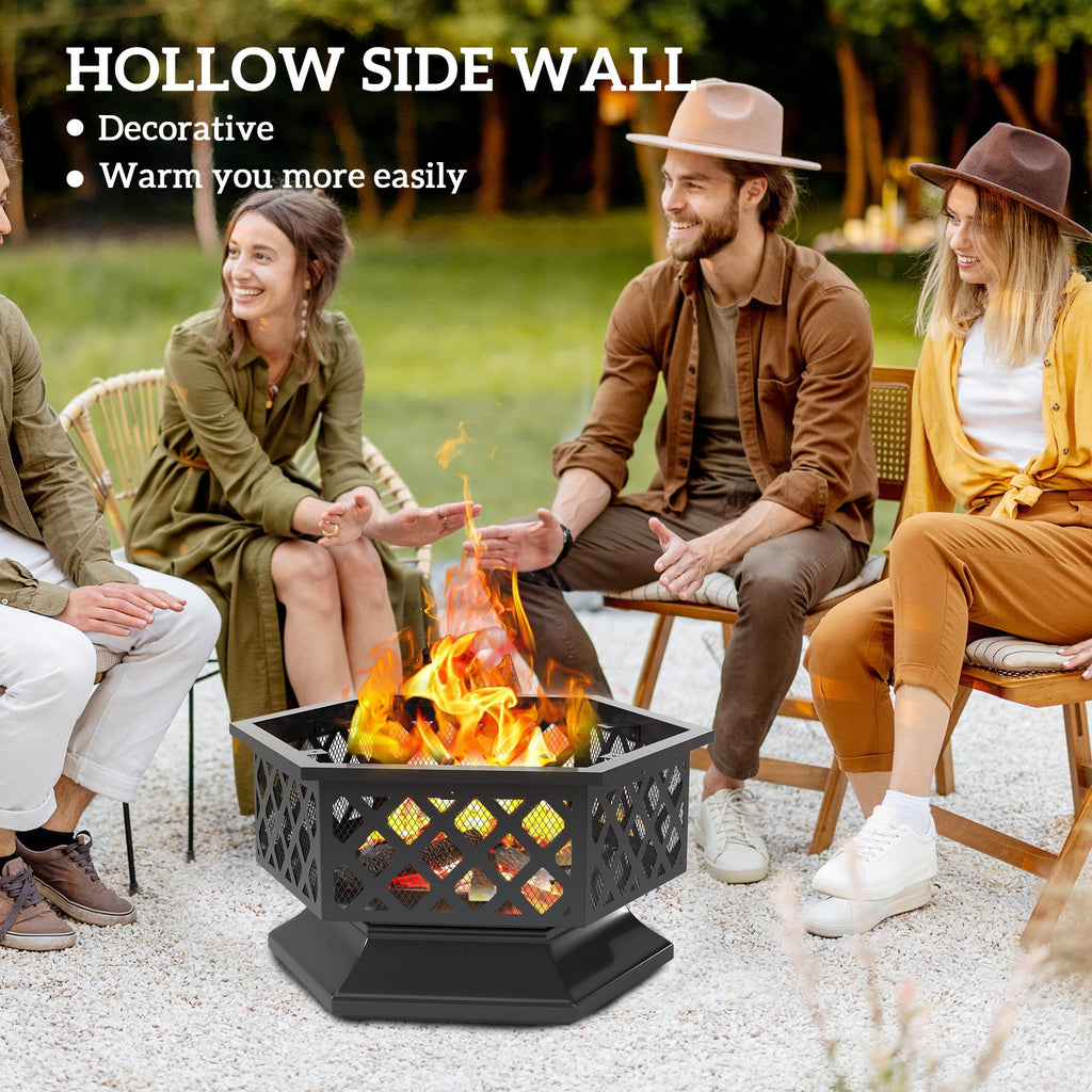 28" Outdoor Fire Pit Grill Portable Wood Burning Firepit