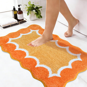 Scalloped Orange Bathroom Rugs Mat, Non Slip Absorbent Quick Dry Bath Mats for Shower Room, Plush Microfiber Bath Rug