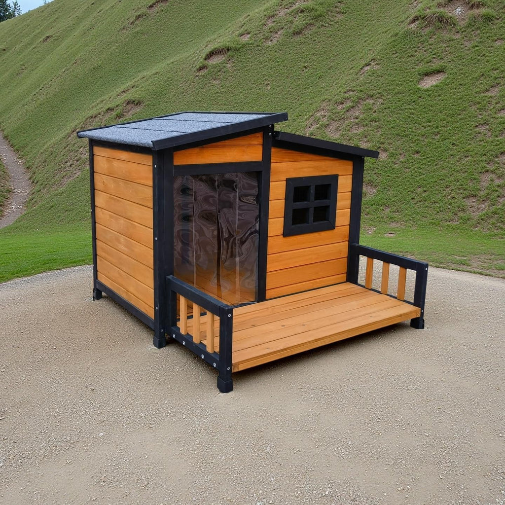 Large Dog House Outdoor Elevated Wooden Dog Kennel with Porch Brown 39"