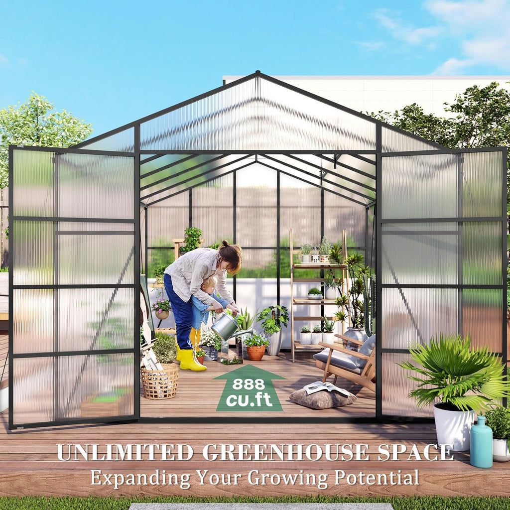 86" H Extra Tall Polycarbonate Greenhouse Kit for Outdoor Backyard Garden, Heavy Duty Aluminum Frame Plant Green