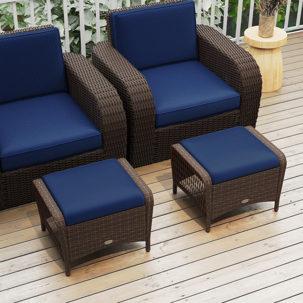 2 Pieces Wicker Outdoor Ottoman with Removable Cushions