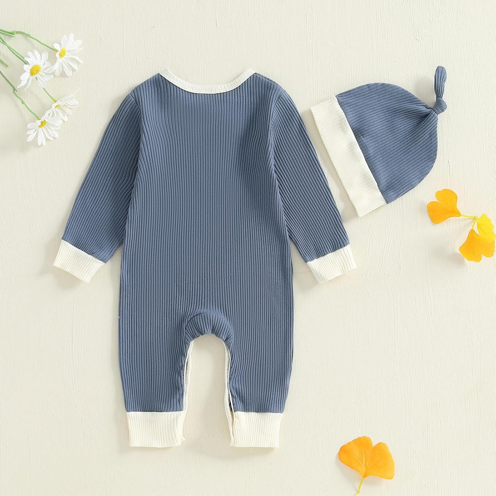 Baby Boy Ribbed Knit Clothes Long Sleeve Henley Romper Jumpsuit