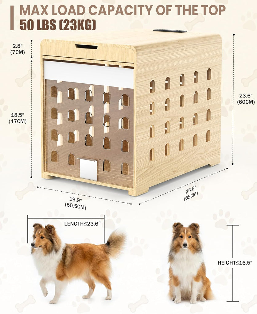 Modern Dog Crate Furniture with Charging Station - Wooden End Table Dog Crate with Flip-Up Acrylic Door, Indoor