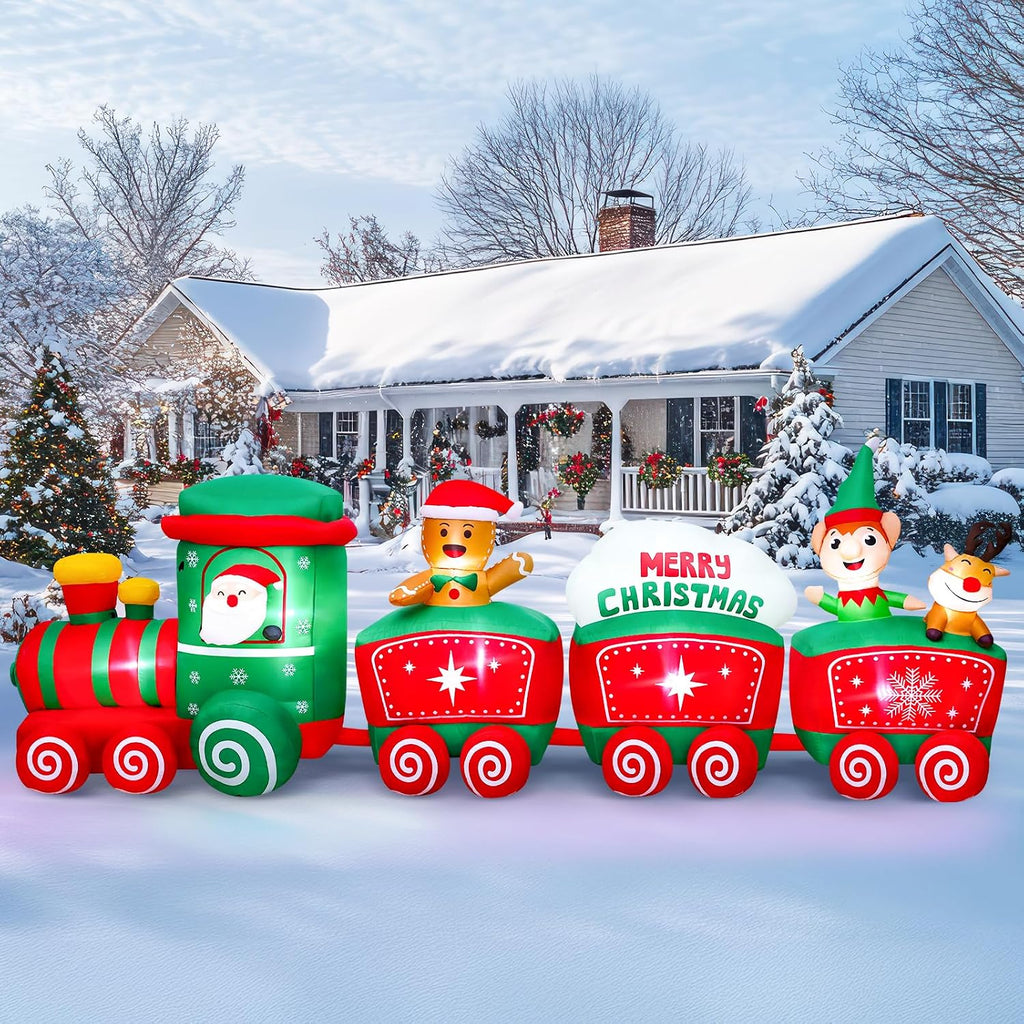 12FT Christmas Inflatables Train Decorations for Outdoor Lawn, Garden, Yard