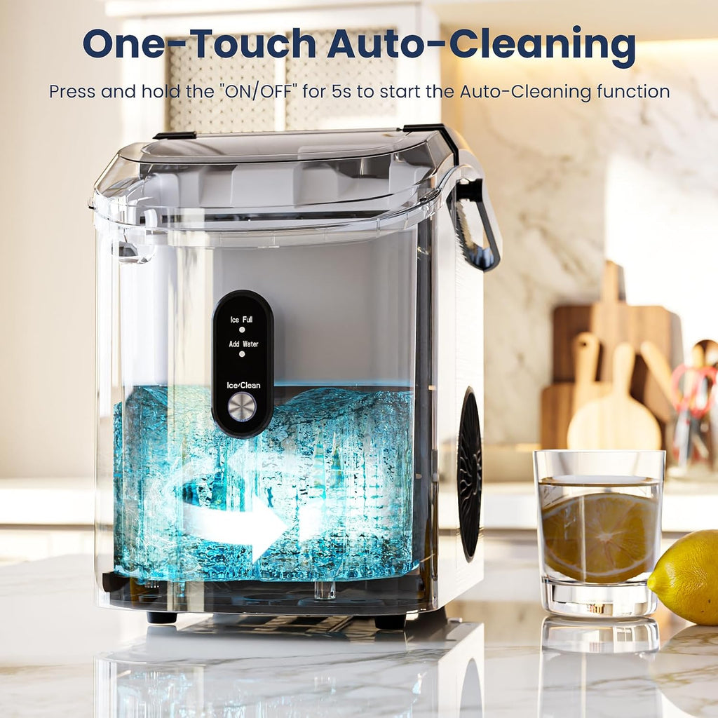 Nugget Ice Makers Countertop with Auto-Cleaning, 35lbs/Day, Portable Sonic Ice Machine with Handle, Basket and Scoop