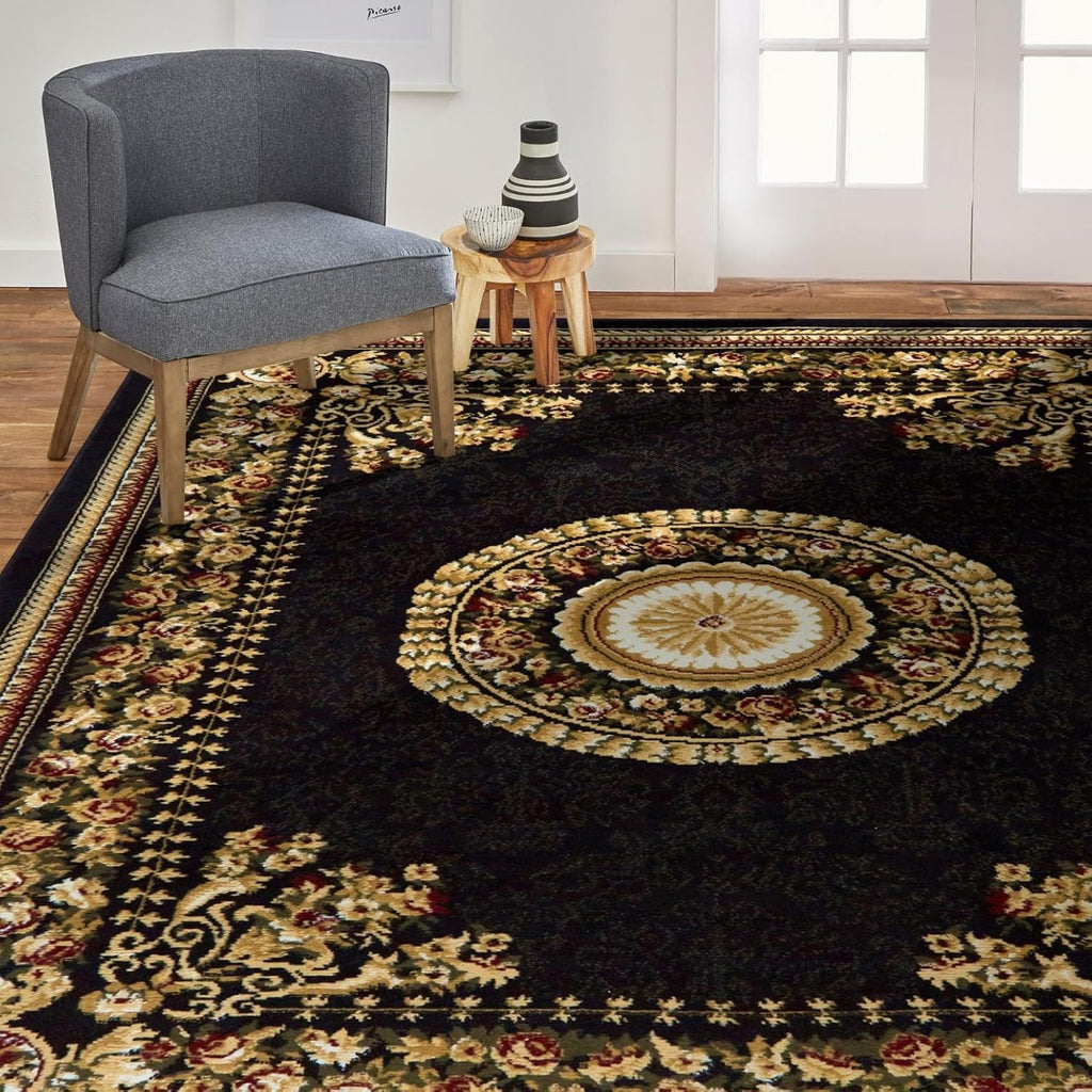Dynamix Optimum Athens Area Rug, Updated Oriental Medallion, Black/Beige