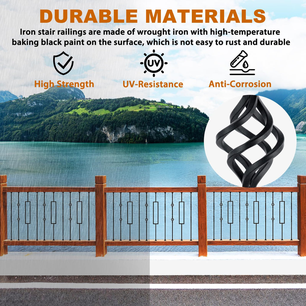 10 Pack Wrought Iron Balusters, Stair Spindle with 20 Swivel Shoes