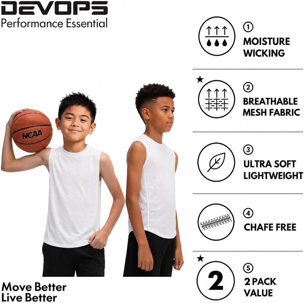 2 Pack Boys Athletic Tank Tops Breathable Mesh Sleeveless Shirts