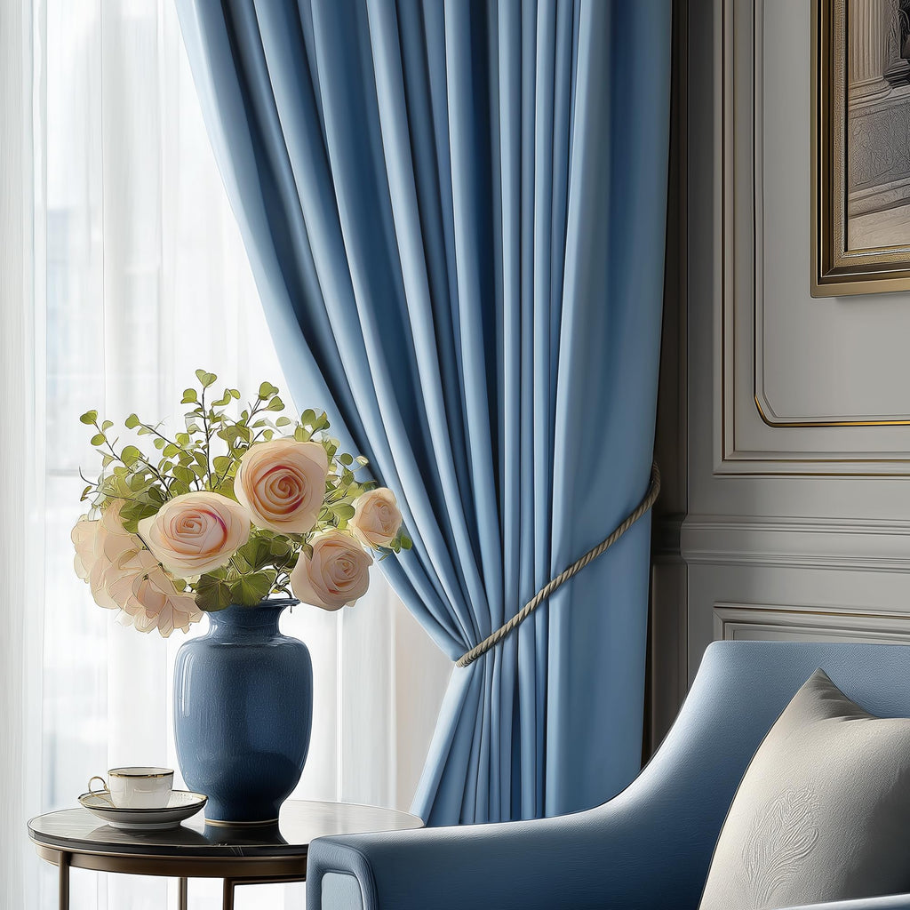 Velvet Blackout Curtains Blue Thermal Insulated Curtains Living Room Darkening Curtains 108 Inches Long Soft Luxury