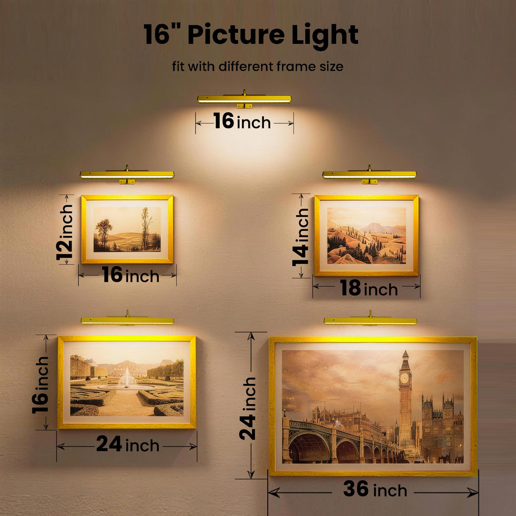 Picture Light 3Pack- 16in Picture Lights for Wall, 5000mAh Wireless Rechargeable Battery Picture Lights, Wall Light