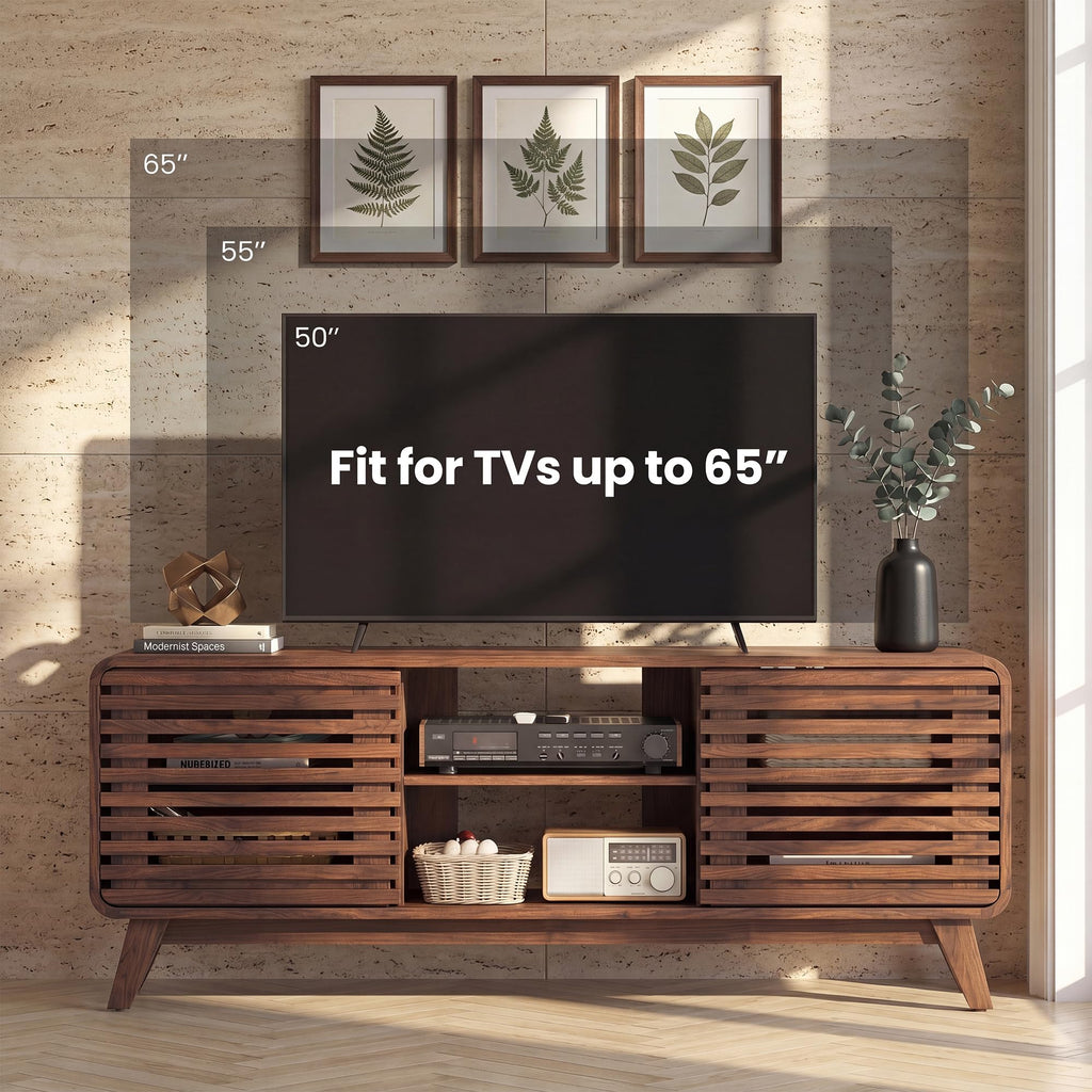 Mid Century Modern TV Stand for 65 inch TV with Grille Doors