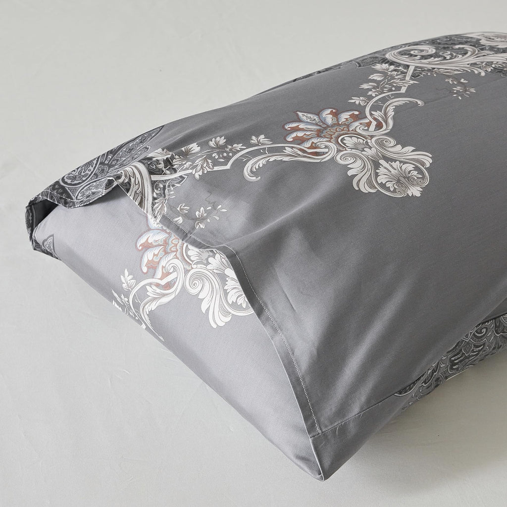 Grey Boho Damask Duvet Cover King 100% Egyptian Cotton 3 Pcs Set