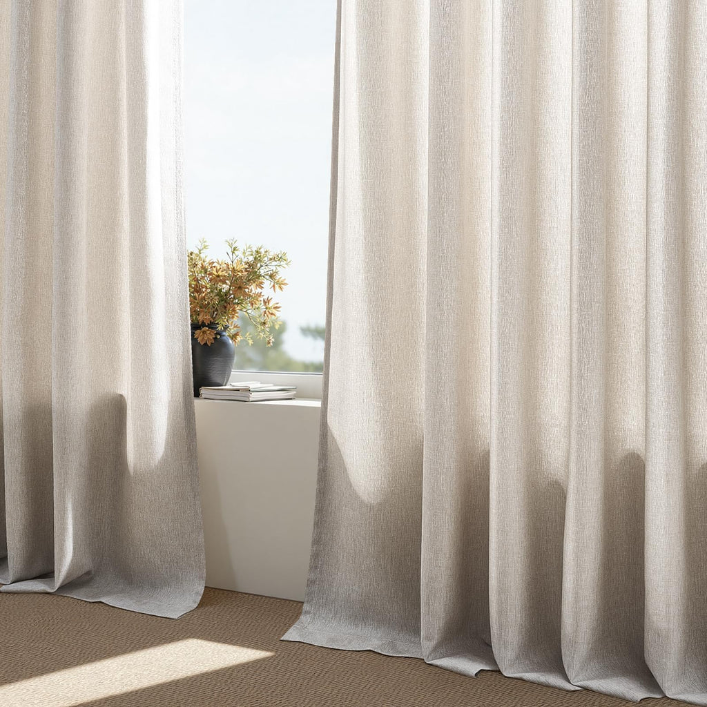 Oatmeal Pinch Pleated Linen Curtains 96 Inch 2 Panels Living Room