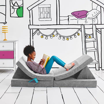 Kids and Toddler Play Couch, Convertible Folding Sofa, Durable Foam Modular Design, Mountain Gray