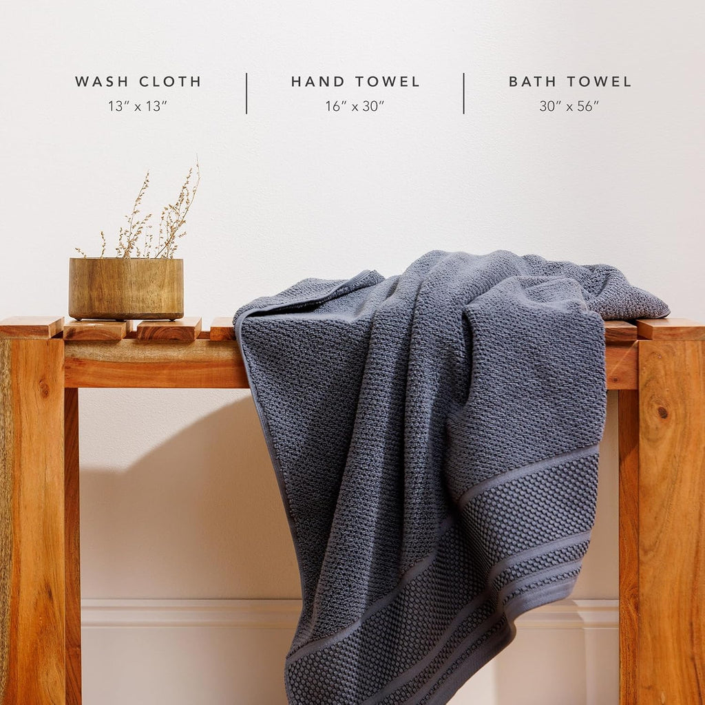 Texere 100% Organic Cotton Rice Weave Jacquard 700 GSM Luxury Bath Towel Set - 2 Large Bath Towels, 2 Hand Towels