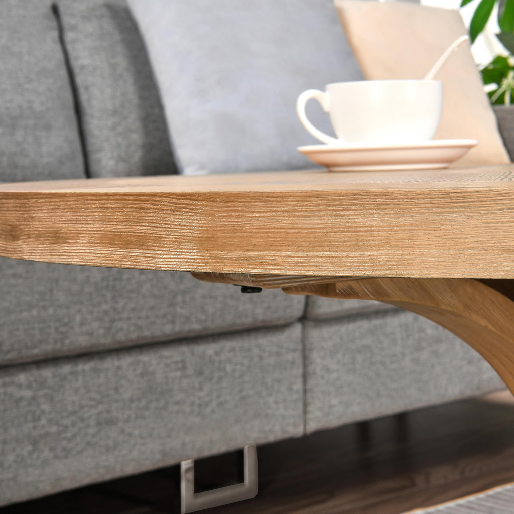 33.5"D Round Wood Coffee Table with Pedestal Base, Splicing Top