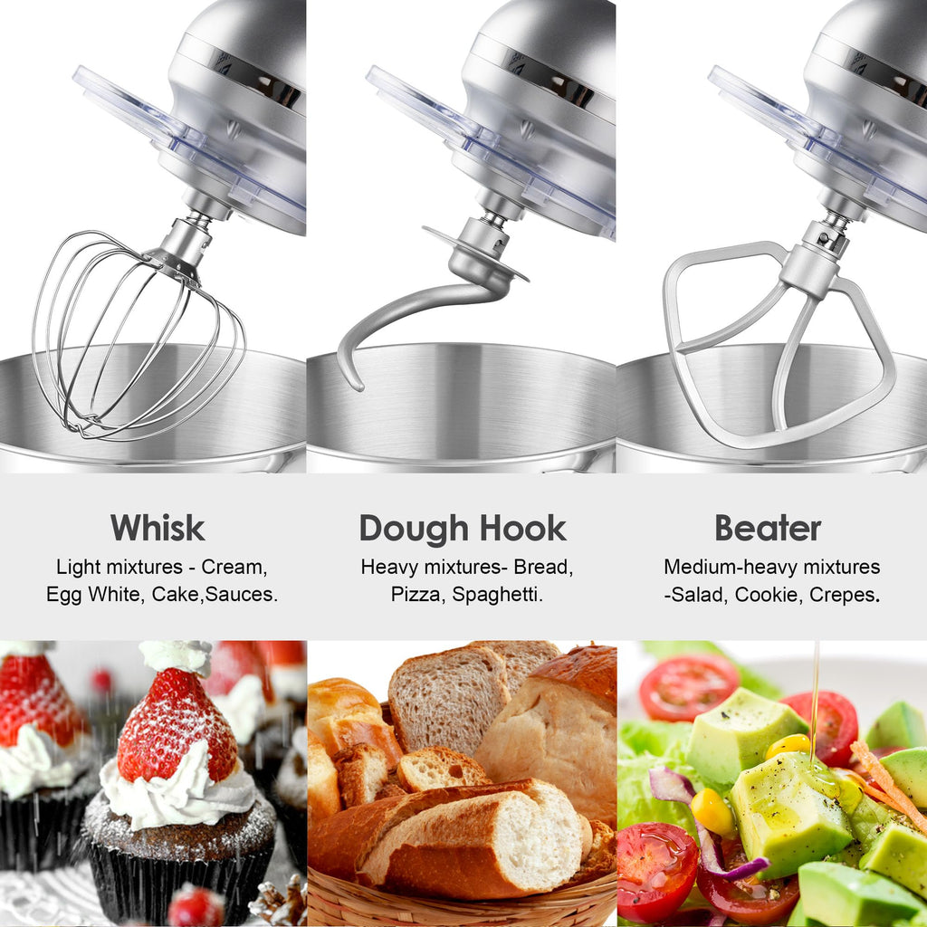 Stand Mixer,6.5-QT 660W 6-Speed Tilt-Head Food Mixer, Kitchen Electric Mixer with Dough Hook, Wire Whip & Beater
