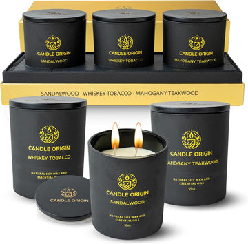 Luxury Candles for Men Gift Set (3×10oz) Masculine Scented Candles | Mahogany Teakwood, Whiskey Tobacco, Sandalwood