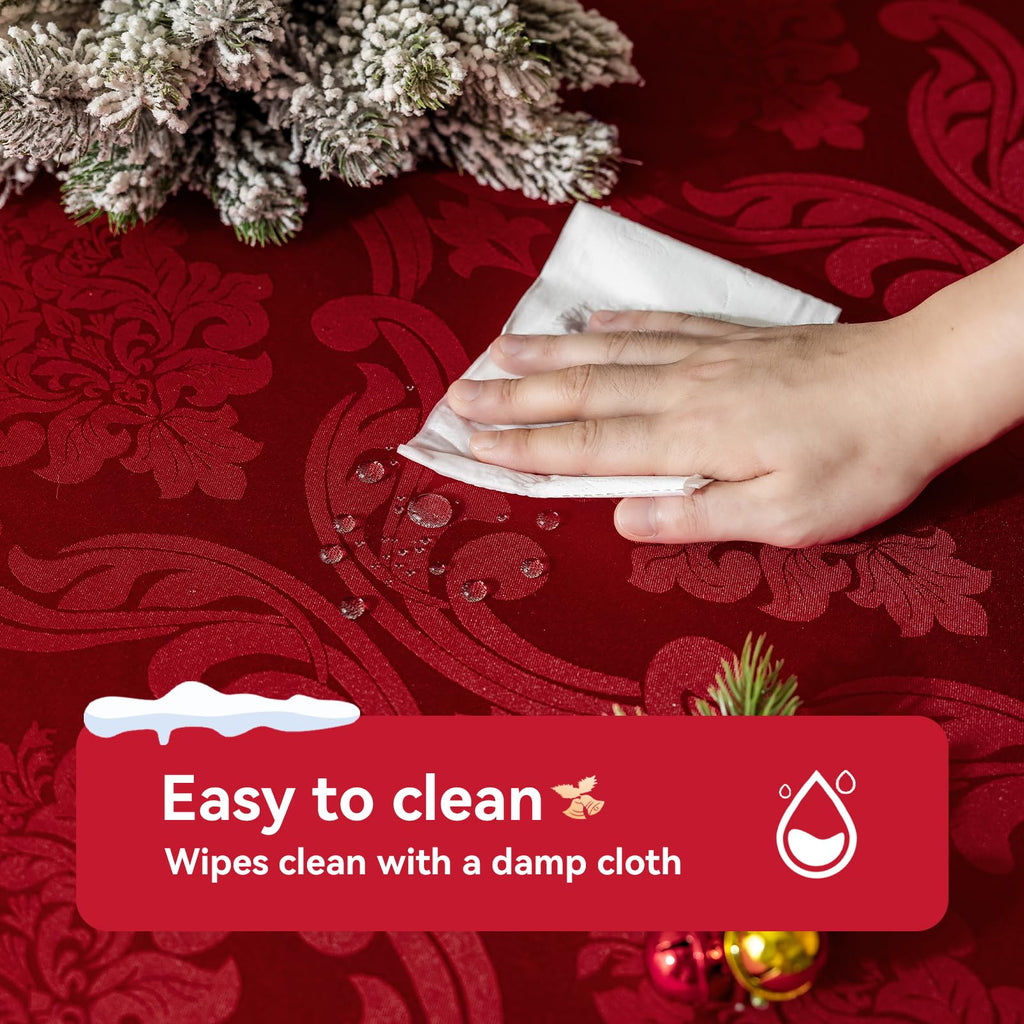 Christmas Jacquard Rectangle Tablecloth with Red Flower - Waterproof Damask Vintage Floral Table Cloth, Xmas