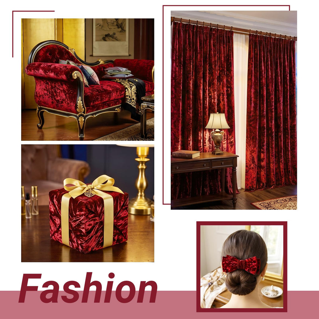 Crushed Velvet Fabric, 2 Way Stretch, 63 Inch x 1 Yard, Red