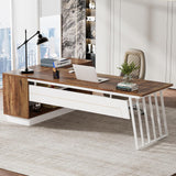 71-Inch Executive Desk, L-Shaped Desk with Cabinet, Large Office Desk with Drawers and Storage Shelves