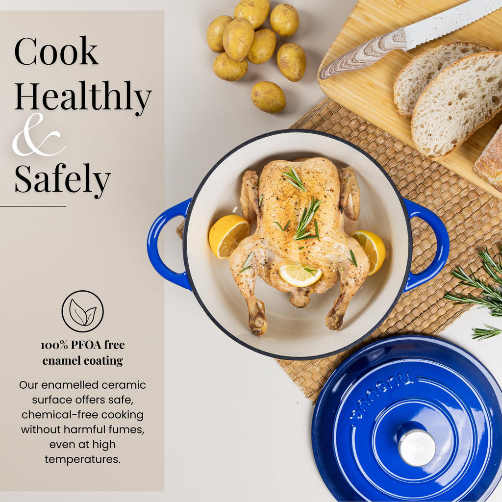 Enamelled Cast Iron Dutch Oven Pot with Lid-6.4 Quart Non Stick Casserole Pot-Heavy Duty & Oven Safe up to 500° F