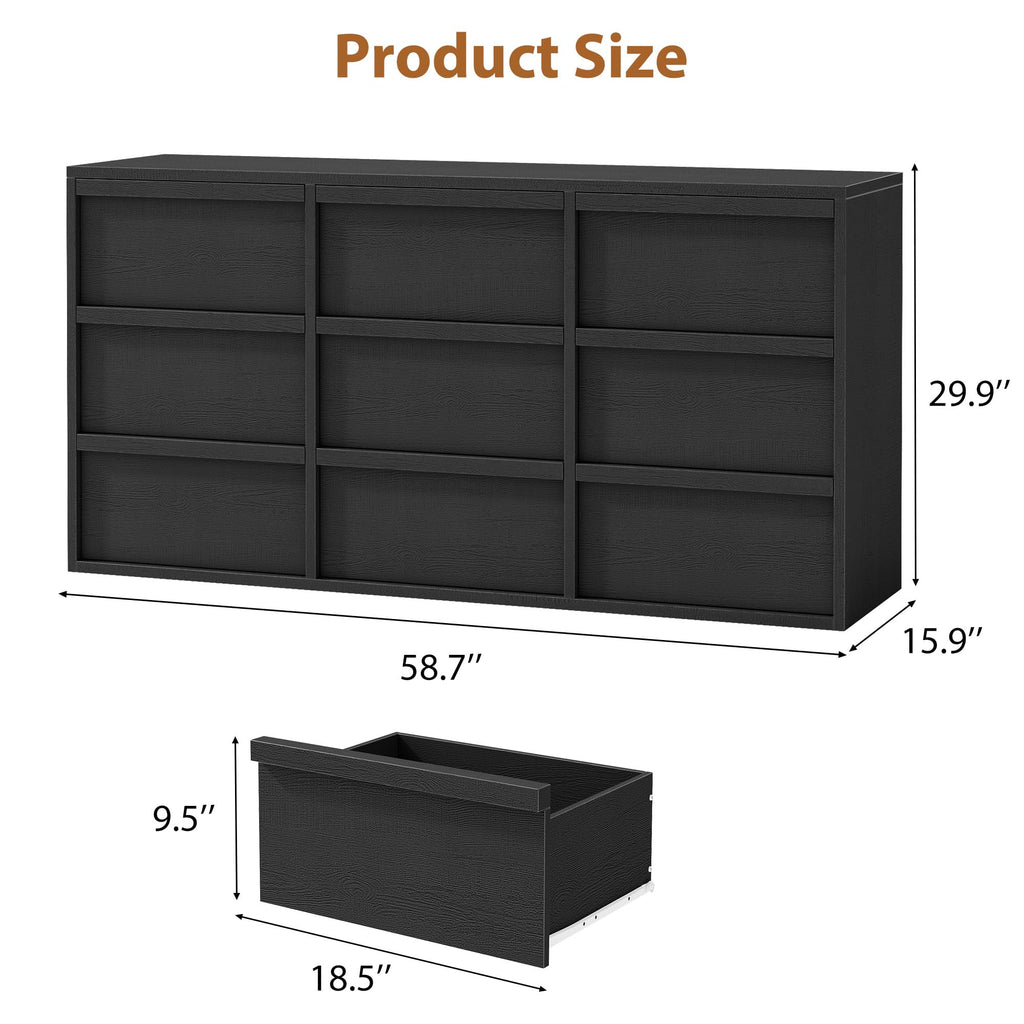 9 Drawer Dresser, 59" Wide Modern Dressers & Chest of Drawers with Large Storage, Wooden Dresser Organizer Closet