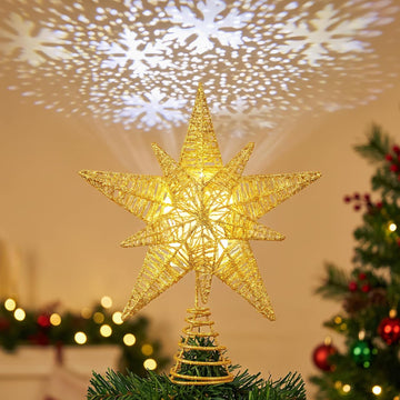 Star Tree Topper with Projector Lights - Double Star Style - Gold