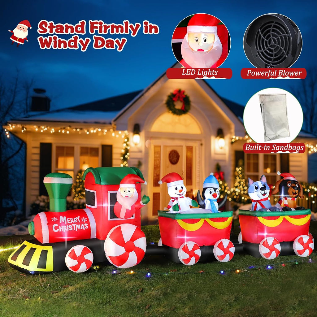12 FT Christmas Inflatable Train with Santa Claus Holiday Decoration
