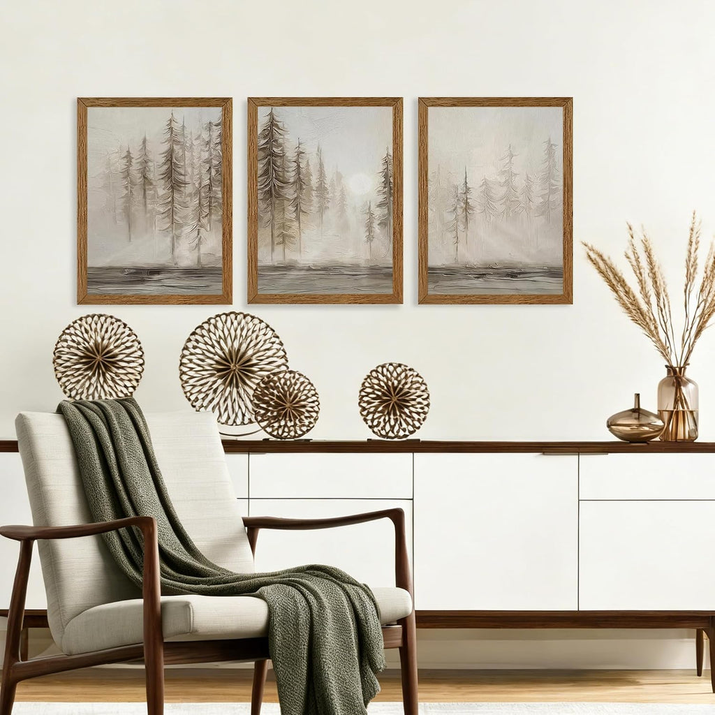 3 Pieces Abstract Forest Tree Canvas Wall Art, Grunge Landscape Tree Wall Decor, Modern Art Decorative Nordic