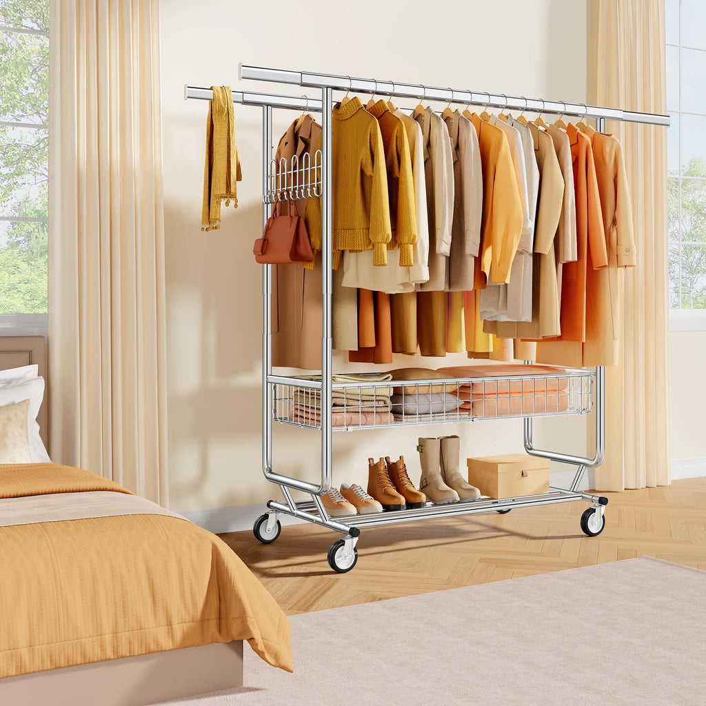 Clothes Rack Heavy Duty Load 1060 LBS with 4" Wheels, Commercial