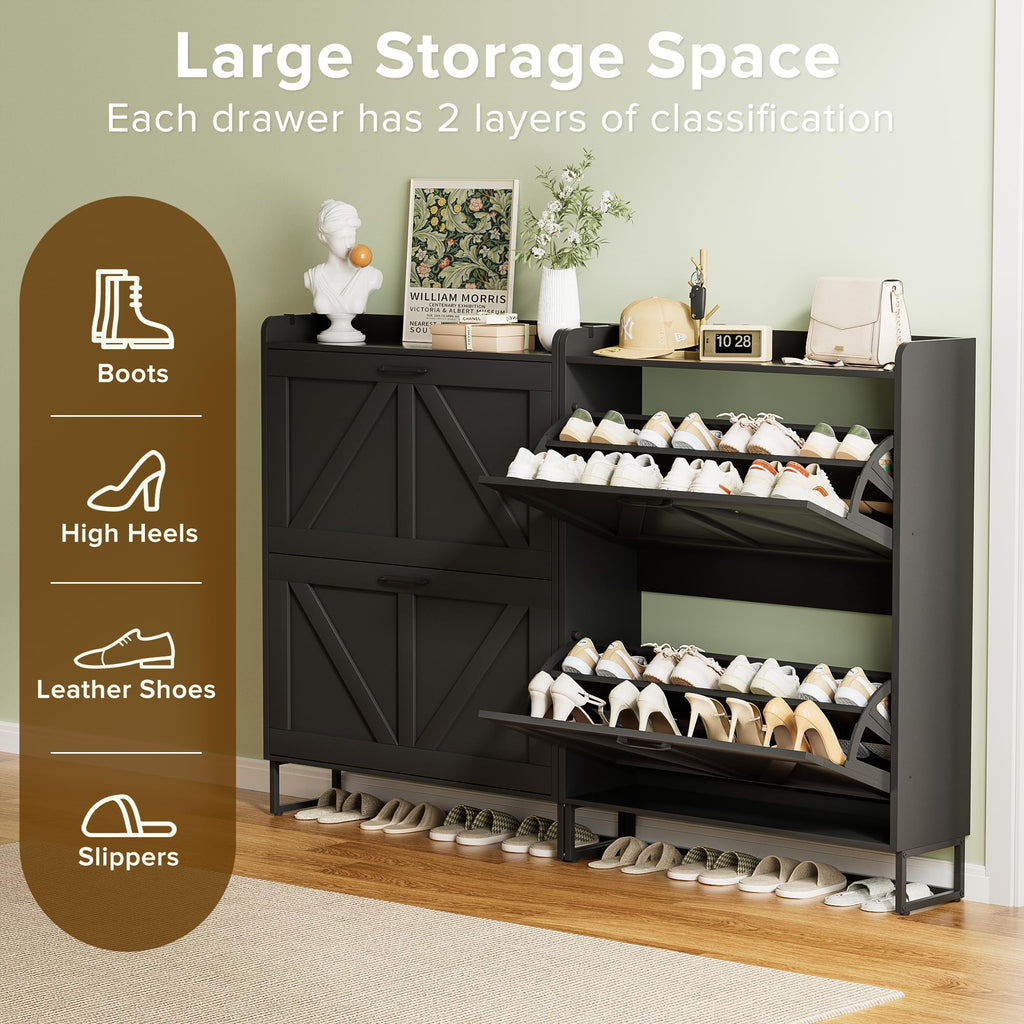 Shoe Cabinet with 2 Flip Drawers, Slim Shoe Storage