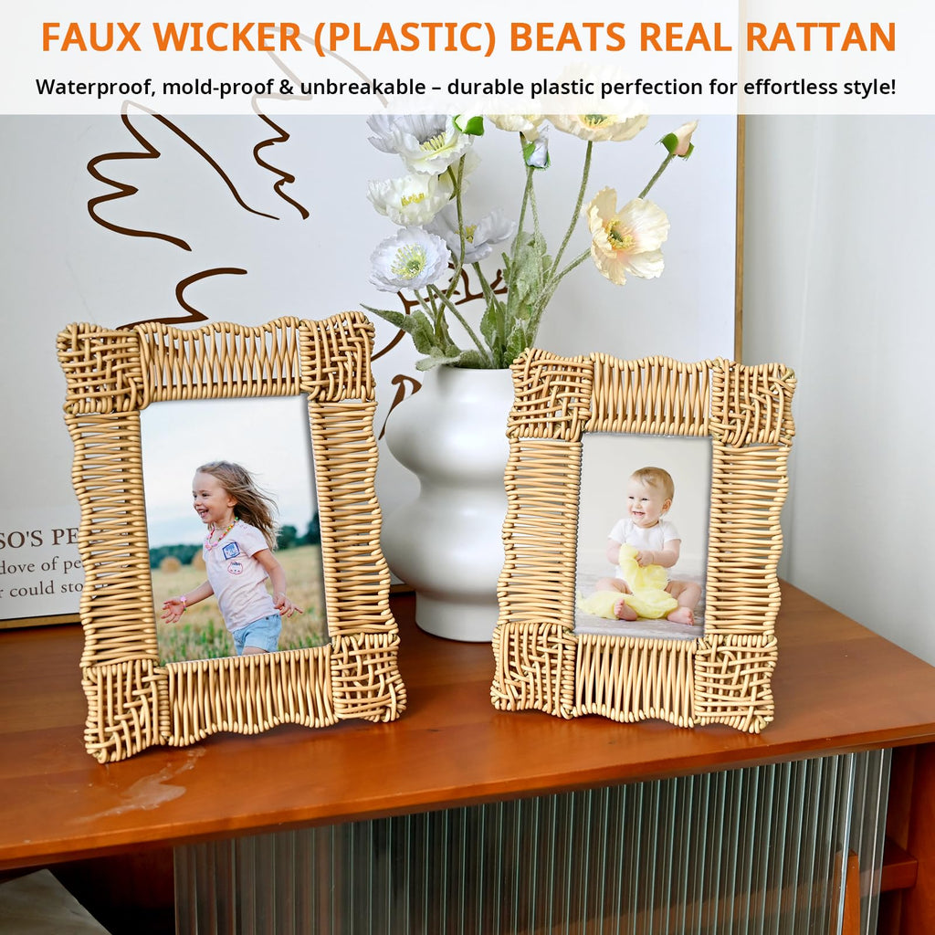 Rattan Picture Frame 5x7 & 4x6 Rattan Photo Frames Set of 2