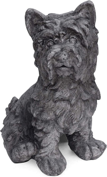 Seth Outdoor Terrier Dog Garden Statue, Antique Gray Finish