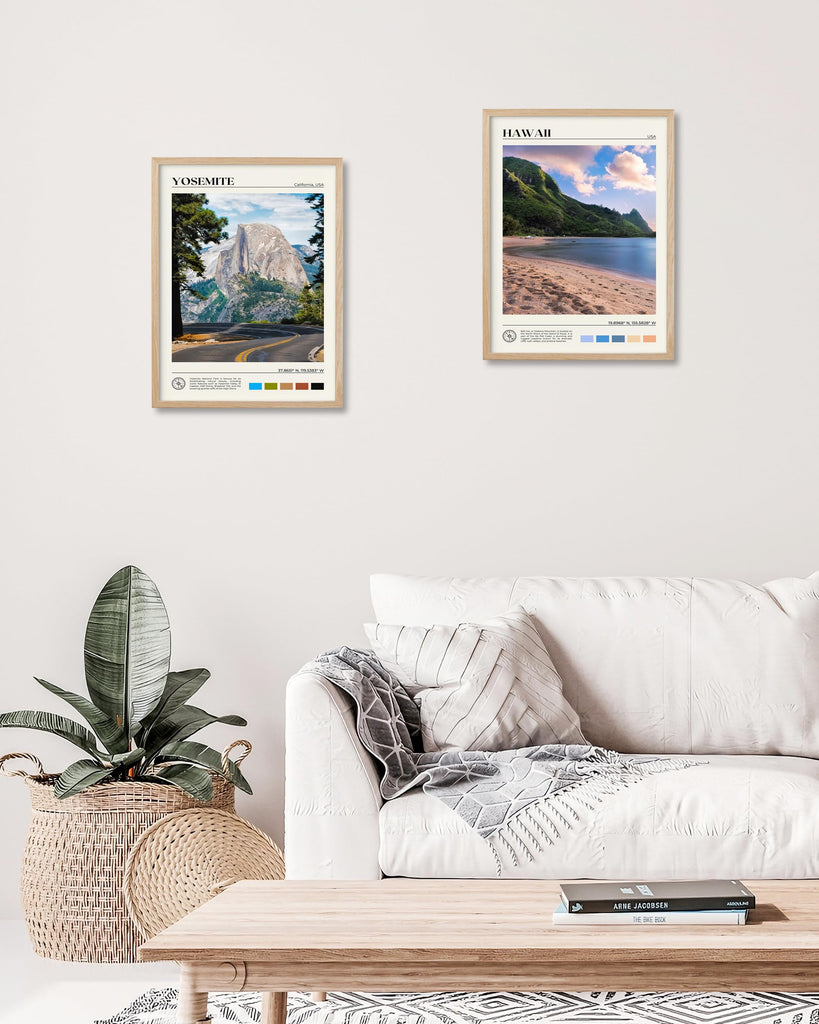 Natural OAK Wood Hawaii Framed Wall Art, 12x16in Makana Mountain Natural Scenery Canvas Wall Print, Classic Urban City