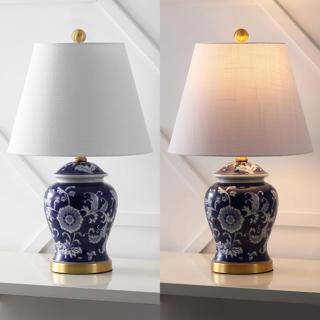 Penelope Ginger Jar 22" LED Table Lamp, Navy/White