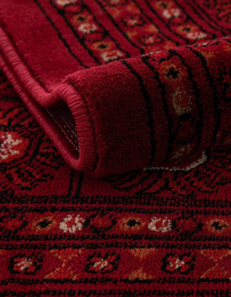 Bokhara Rug - 7' Oval Red Easy-Clean Area Rug Classic Medallion Design s and Dining Areas