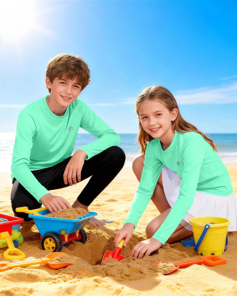Boys UPF 50+ Swim Shirt Long Sleeve, 1 or 2 Pack Rash Guard Tops