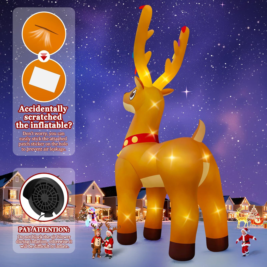20FT Christmas Inflatable Elk with LED Light, Giant Xmas Elk with Bell Inflatables Christmas Blow Up Yard Outdoor