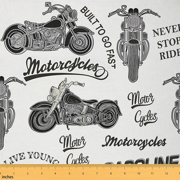 Motocross Fabric By The Yard, Extreme Sports Theme Dirt Bike Upholstery Fabric for Chairs, Retro Motorbike Motorcycle