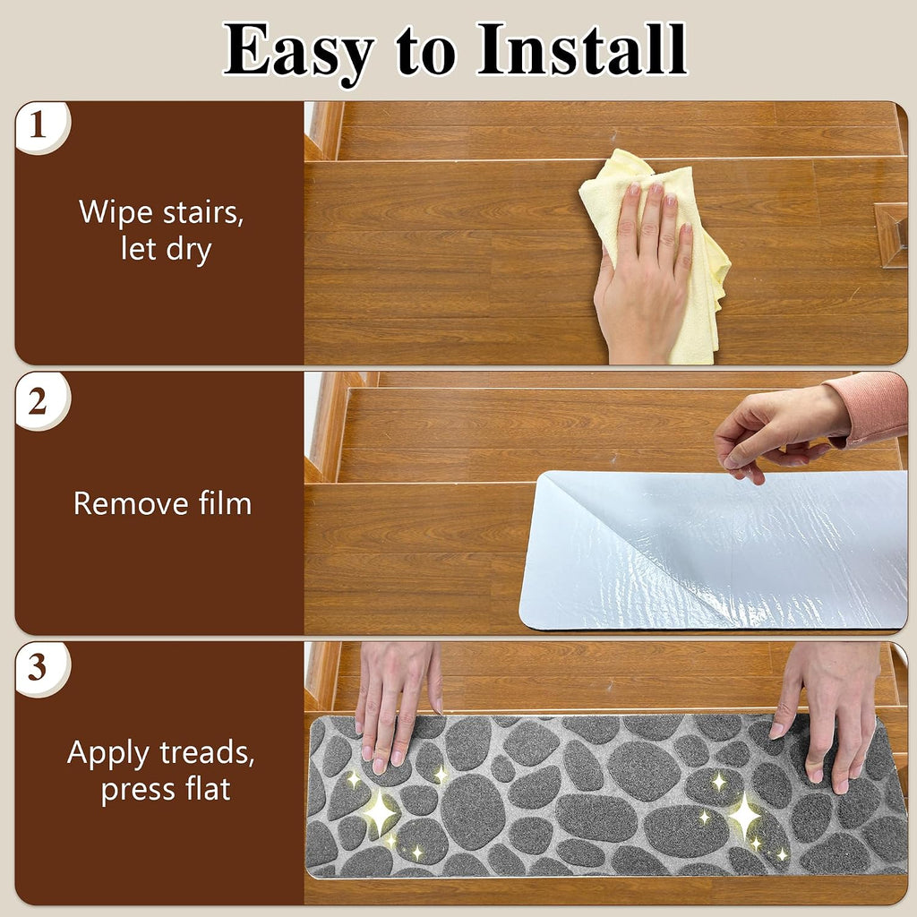 Self Adhesive Residue Free Machine Washable Reusable Stair Treads Non Slip Steps - 100% Polyester Heavyduty TPE